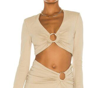 NICHOLAS Rosa Top | Long Sleeve Crop Top | Semolina Tan